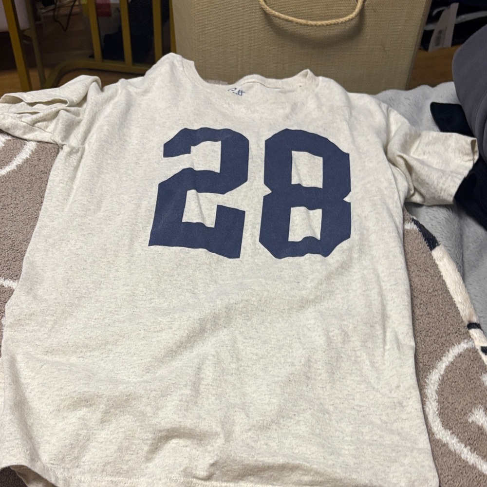 Brandy Melville Cream Tee with Navy Print
